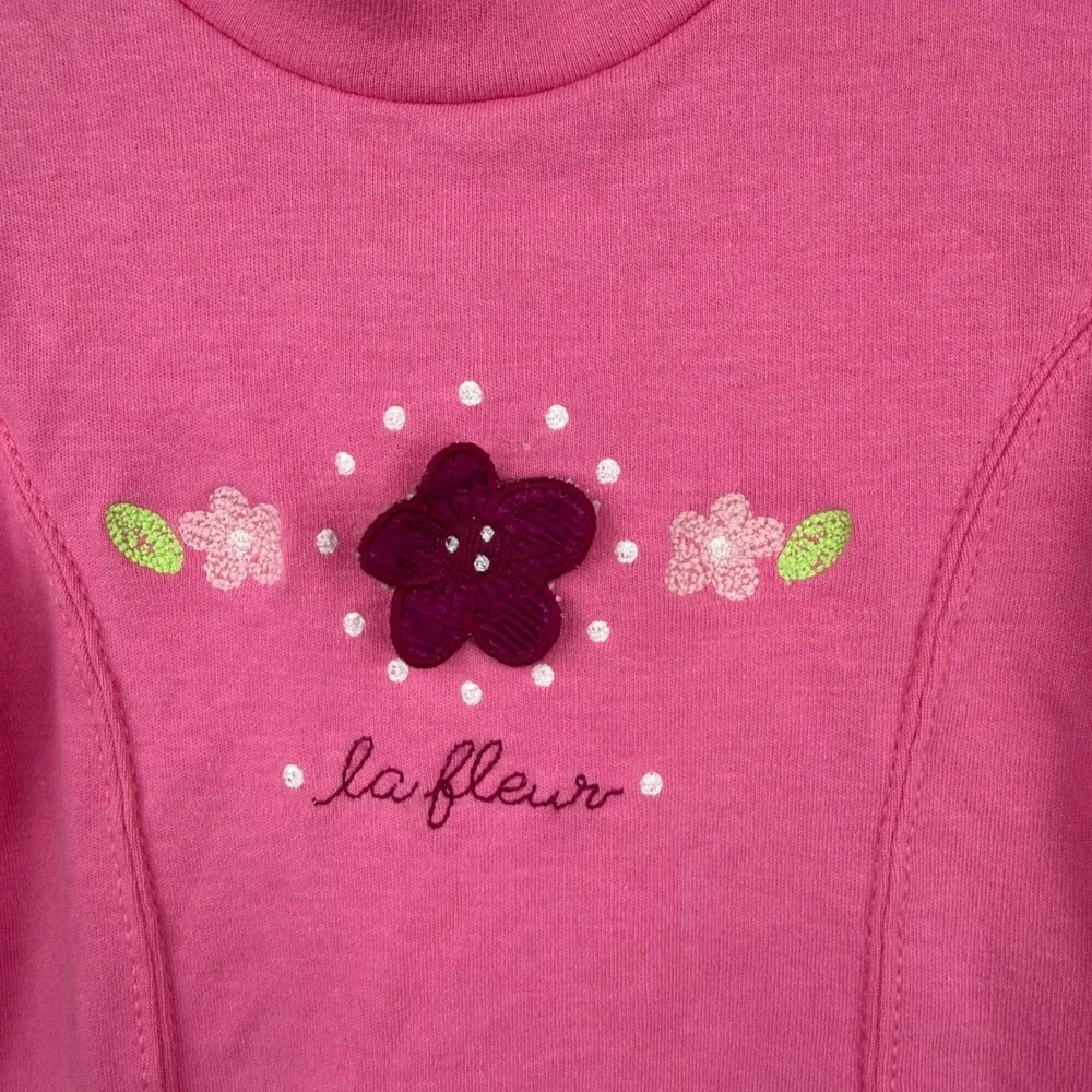 Vtg Carter's 2T Pink Long Sleeve Floral Embroidered 